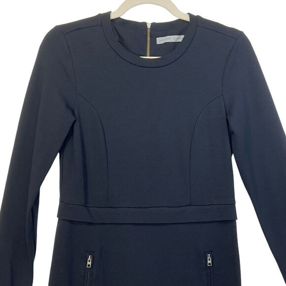 Athleta Wanderer Ponte Dress Long Sleeve Black Size XS Stretch Pockets Zip Up - Picture 4 of 16